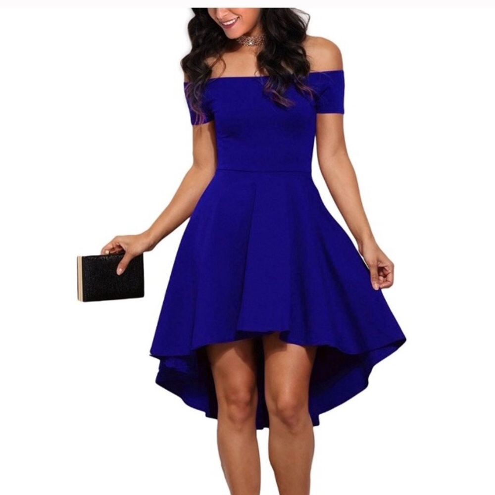 EUC Blue Off Shoulder Hi-Low Skater Dress